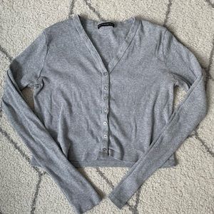 Brandy Melville Grey Ribbed Button Long Sleeve Top